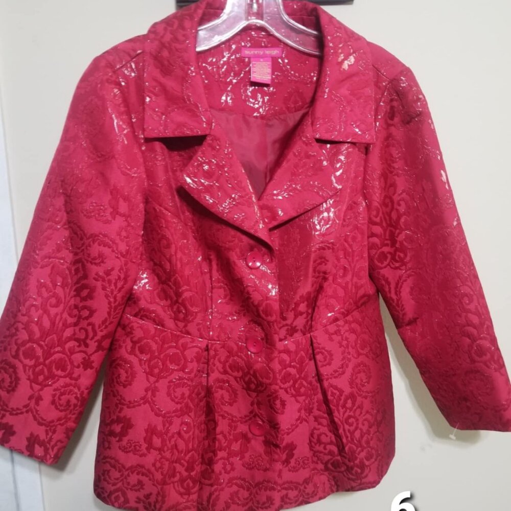 Sunny Leigh 6 Red Blazer Peplum Ruffle Wedding Party Elegant Jacket Mid